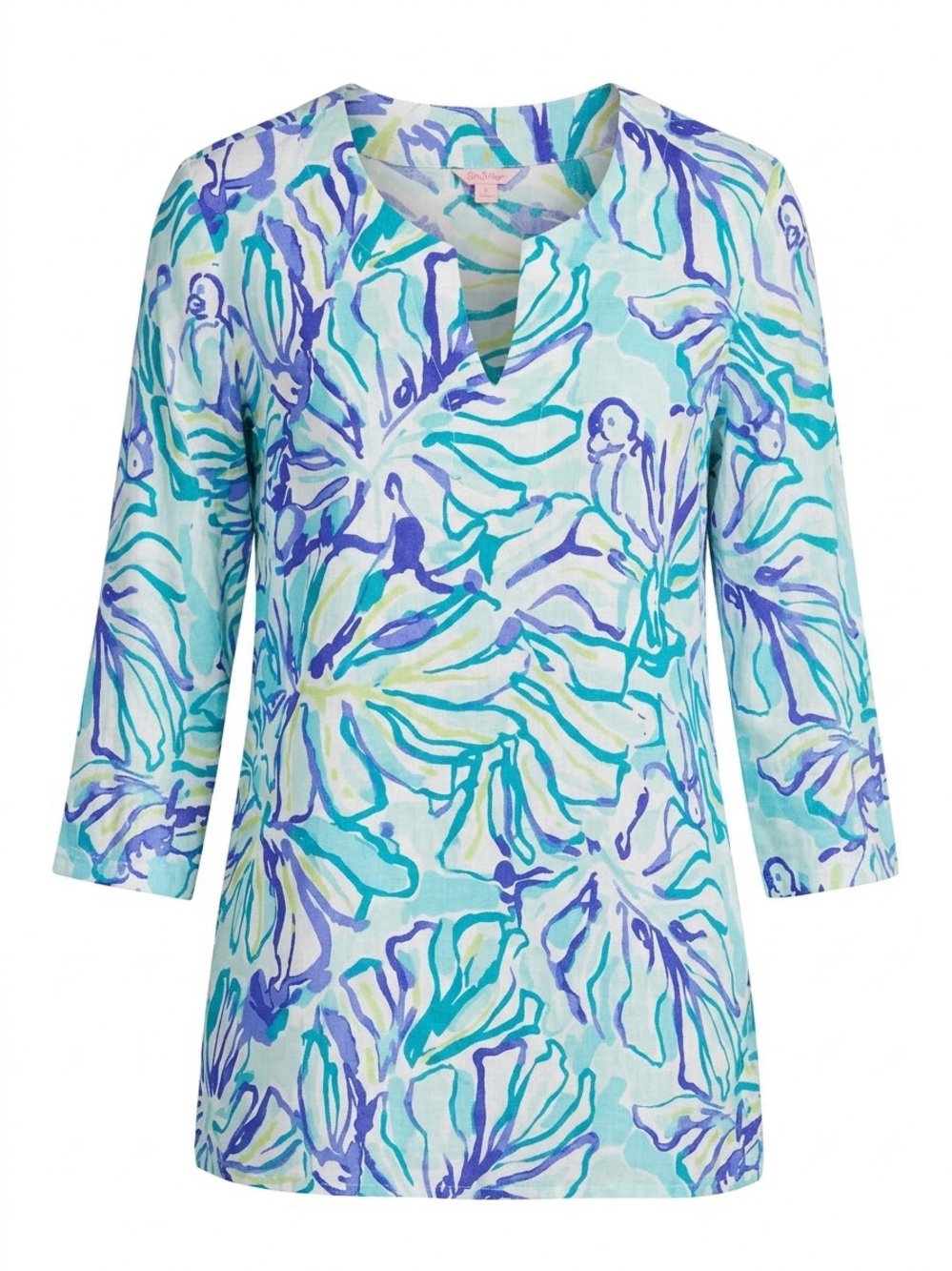 Lilly Pulitzer Aqua Teal & Blue Floral Swim Cover-Up Tunic Large